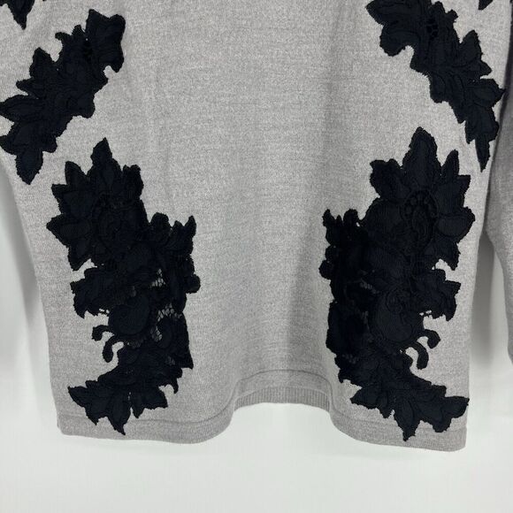 Diane Von Furstenberg Sweater Size Medium Gray Doreen Wool Stretch Floral DVF - Picture 4 of 9